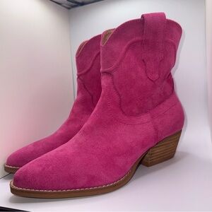 Women’s Pink Suede Western Ankle Boots
